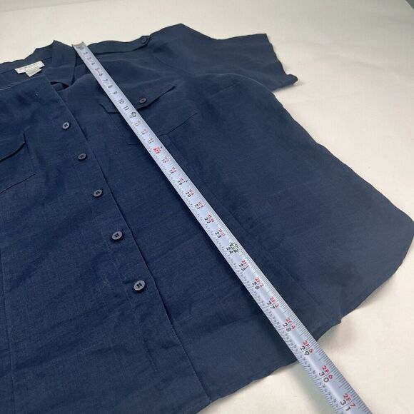 Jordan Woman vintage size 2X Navy 100% Linen Button up top Beach Minimalist - Picture 6 of 9